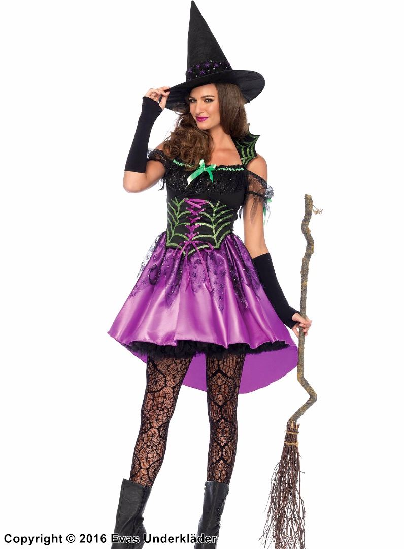 Witch, costume dress, lacing, spider web, stay up collar